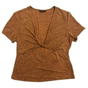 Shein curve cropped burnt orange twist front short sleeve top blouse cheap 1X